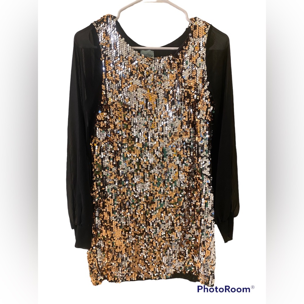 Audrey sequin mini dress with sheer black sleeves